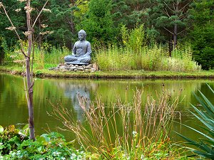 Ein Buddha meditiert am See
